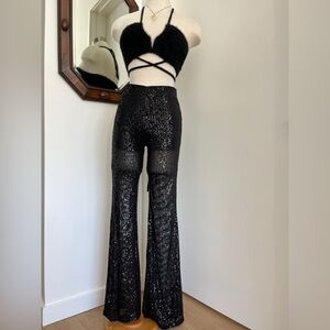 Nasty Gal Black Sequin Flare Pants